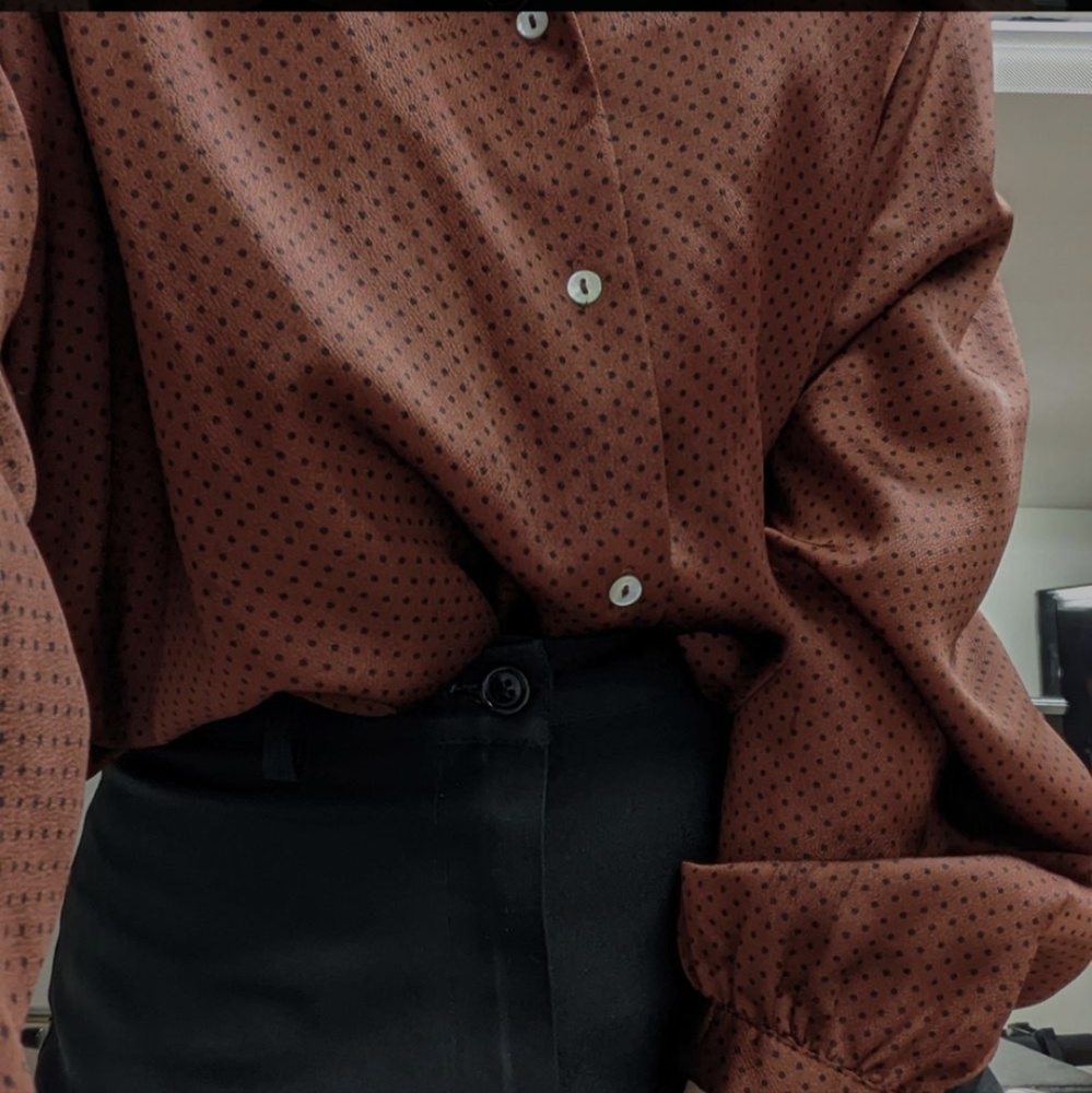 Black Tape_ Rust Brown Polka Dot Blouse
